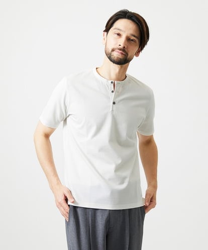 MNKJD71200 MICHEL KLEIN HOMME 《日本製》ブロックヘンリーネック半袖カットソー