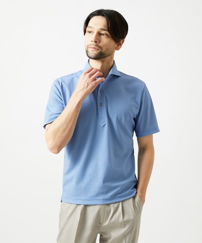 MNKJF70180 MICHEL KLEIN HOMME 《日本製》チドリ柄半袖ポロシャツ