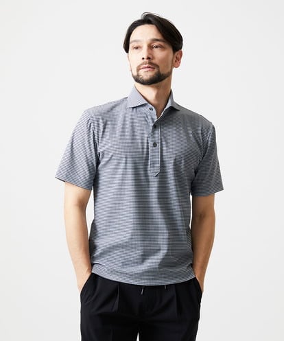 MNKJF70180 MICHEL KLEIN HOMME 《日本製》チドリ柄半袖ポロシャツ