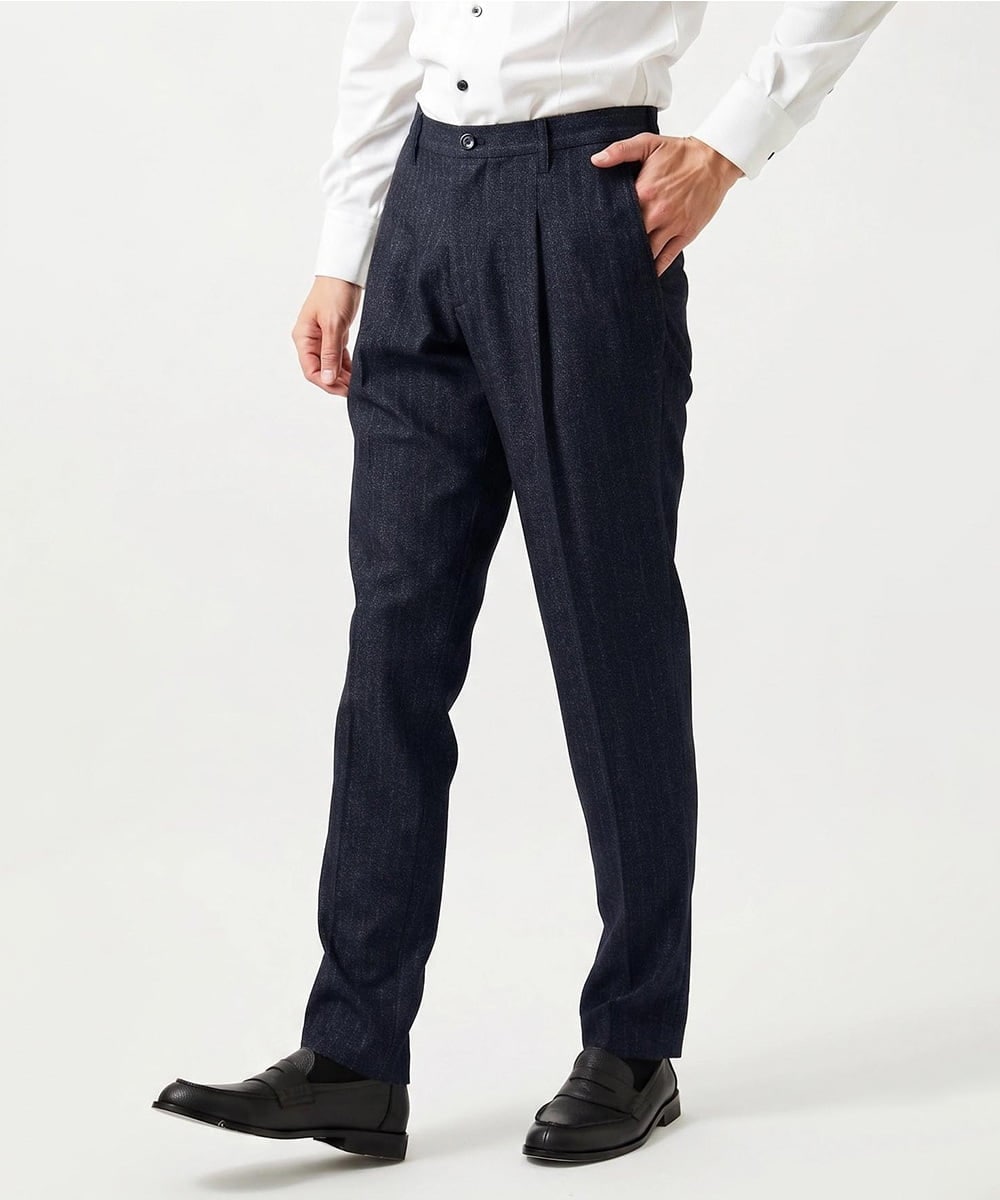 MNLAI53270 MICHEL KLEIN HOMME(ミッシェルクラン オム) 【セットアップ】ストライプ柄ウールコットンスラックスパンツ ネイビー