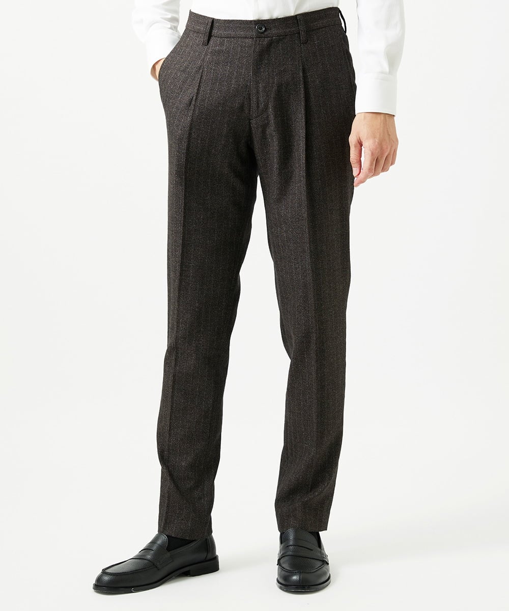 MNLAI53270 MICHEL KLEIN HOMME(ミッシェルクラン オム) 【セットアップ】ストライプ柄ウールコットンスラックスパンツ ブラウン