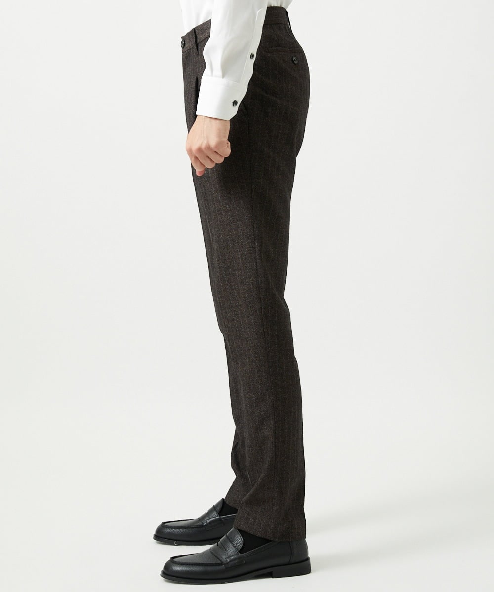 MNLAI53270 MICHEL KLEIN HOMME(ミッシェルクラン オム) 【セットアップ】ストライプ柄ウールコットンスラックスパンツ ブラウン