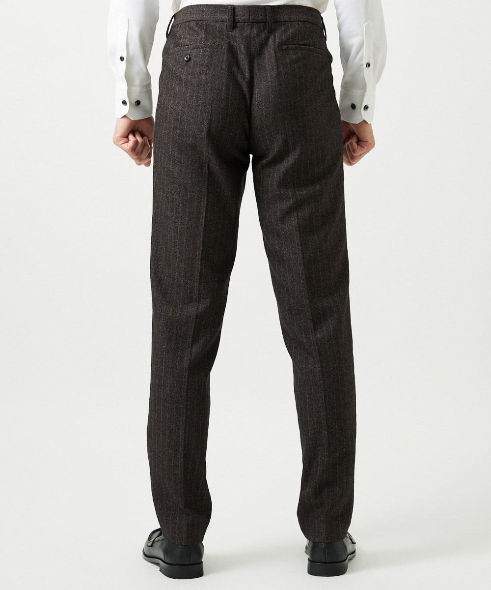 MNLAI53270 MICHEL KLEIN HOMME(ミッシェルクラン オム) 【セットアップ】ストライプ柄ウールコットンスラックスパンツ ブラウン