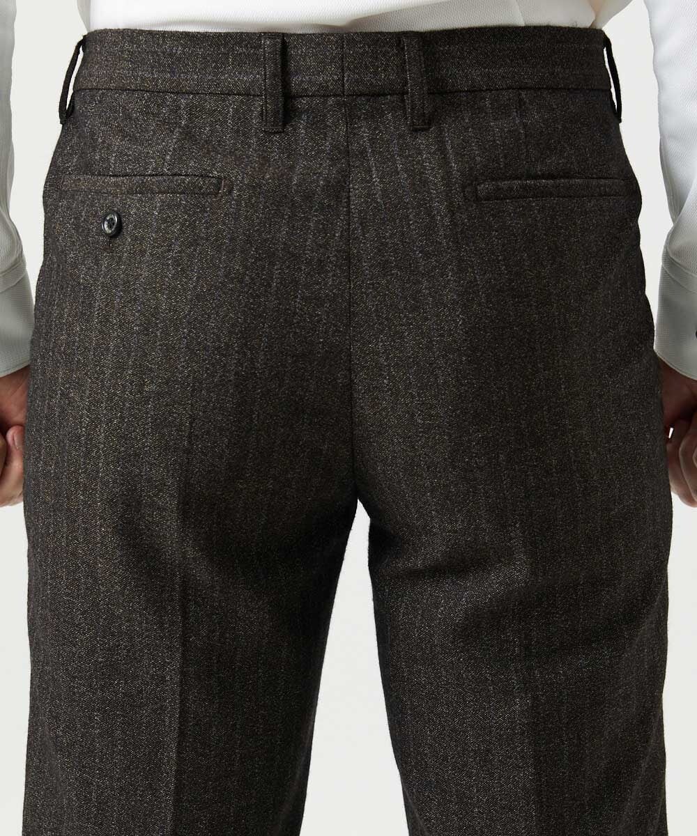 MNLAI53270 MICHEL KLEIN HOMME(ミッシェルクラン オム) 【セットアップ】ストライプ柄ウールコットンスラックスパンツ ブラウン