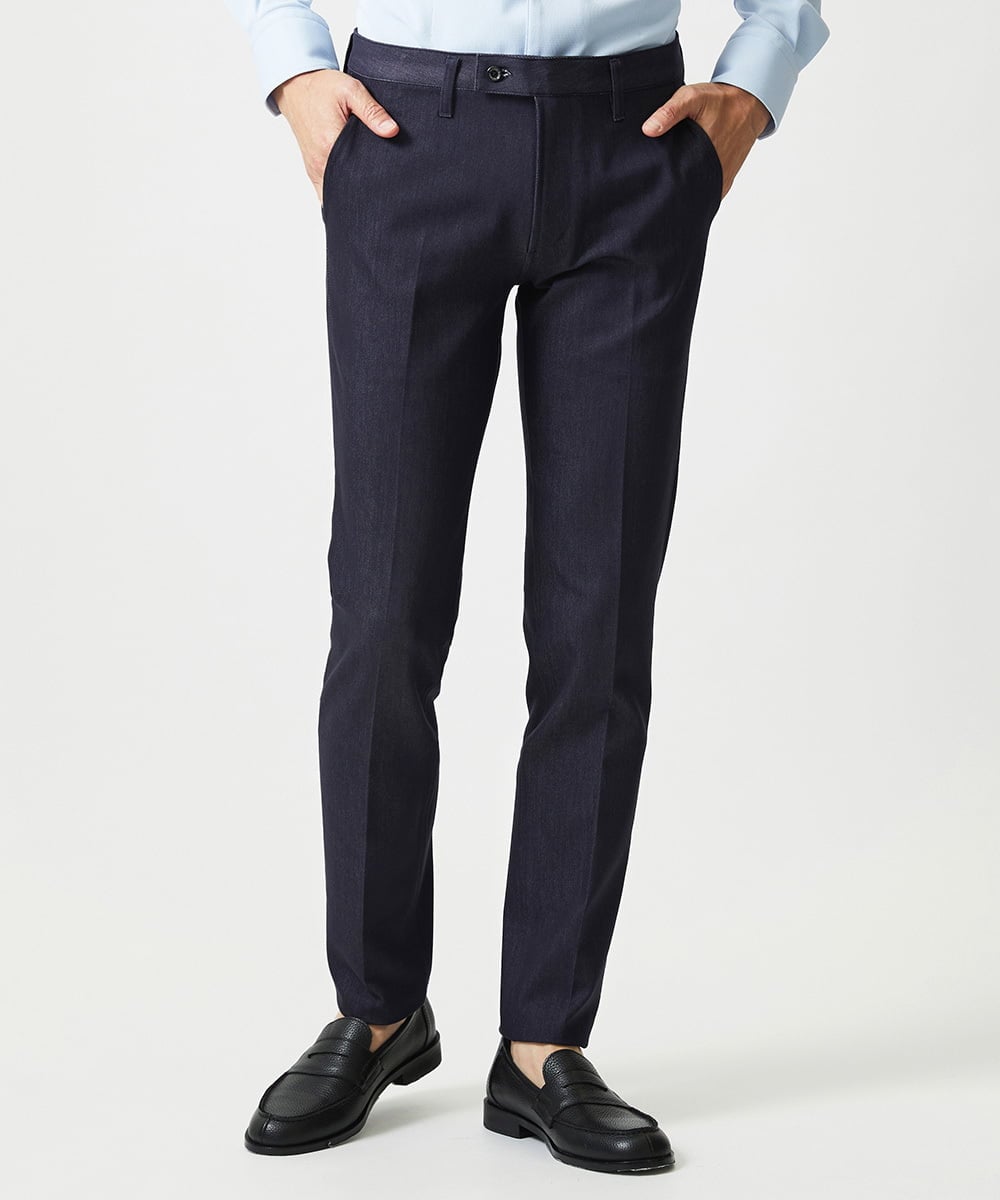 MNLAI55210 MICHEL KLEIN HOMME(ミッシェルクラン オム) 【撥水】プレビアシャンブレースラックスパンツ ネイビー