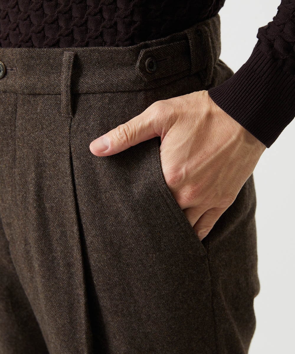 MNLCG60290 MICHEL KLEIN HOMME(ミッシェルクラン オム) ウールワイドスラックスパンツ ブラウン