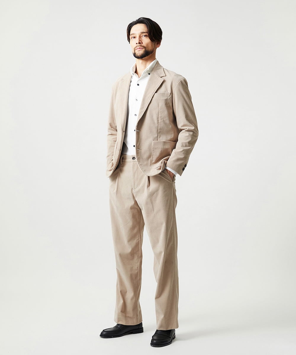 MNLCG62250 MICHEL KLEIN HOMME(ミッシェルクラン オム) 【セットアップ】コーデュロイスラックスワイドパンツ オフホワイト