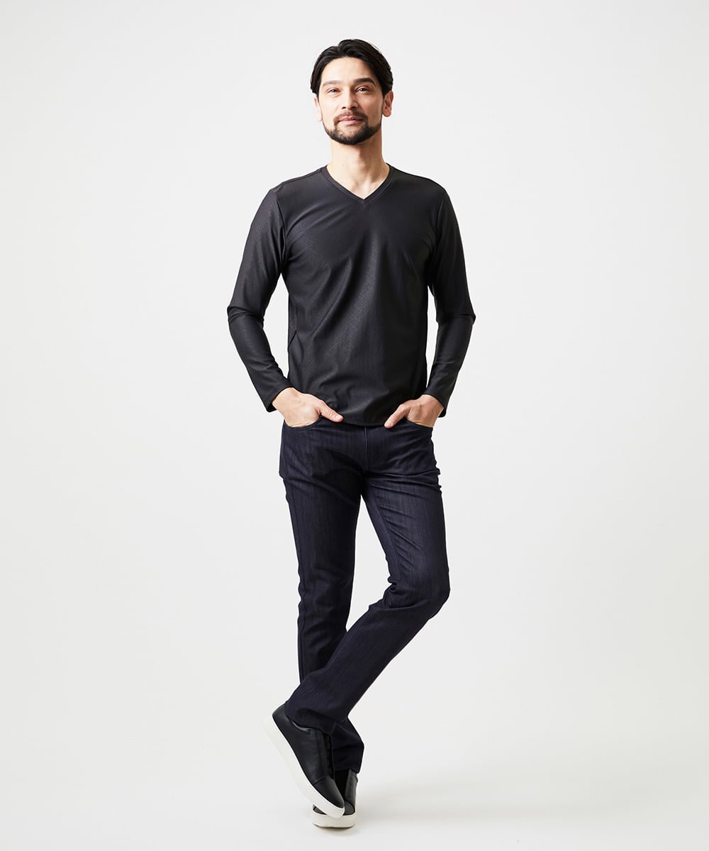 MNLDD50170 MICHEL KLEIN HOMME(ミッシェルクラン オム) 【撥水】プレビアシャンブレー5ポケットパンツ ネイビー