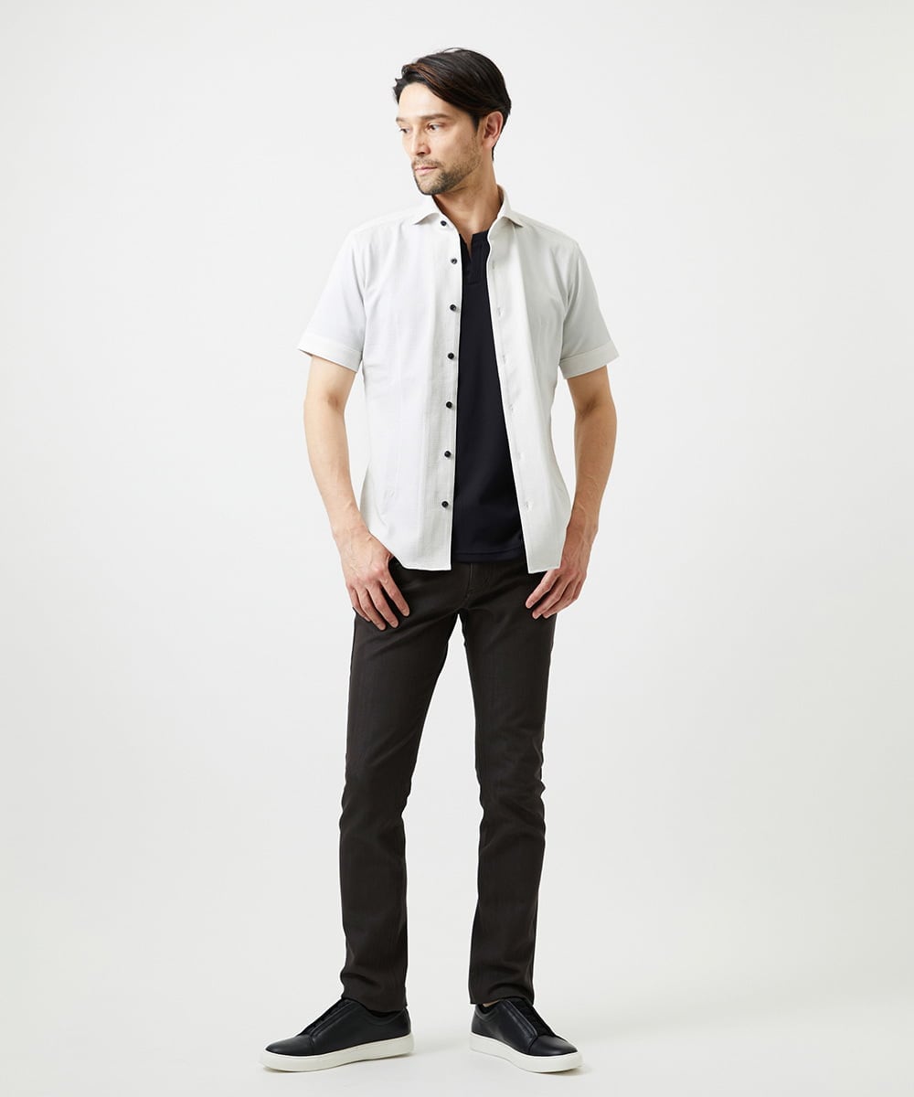 MNLDE50170 MICHEL KLEIN HOMME(ミッシェルクラン オム) 【撥水】プレビアシャンブレー5ポケットパンツ ブラウン