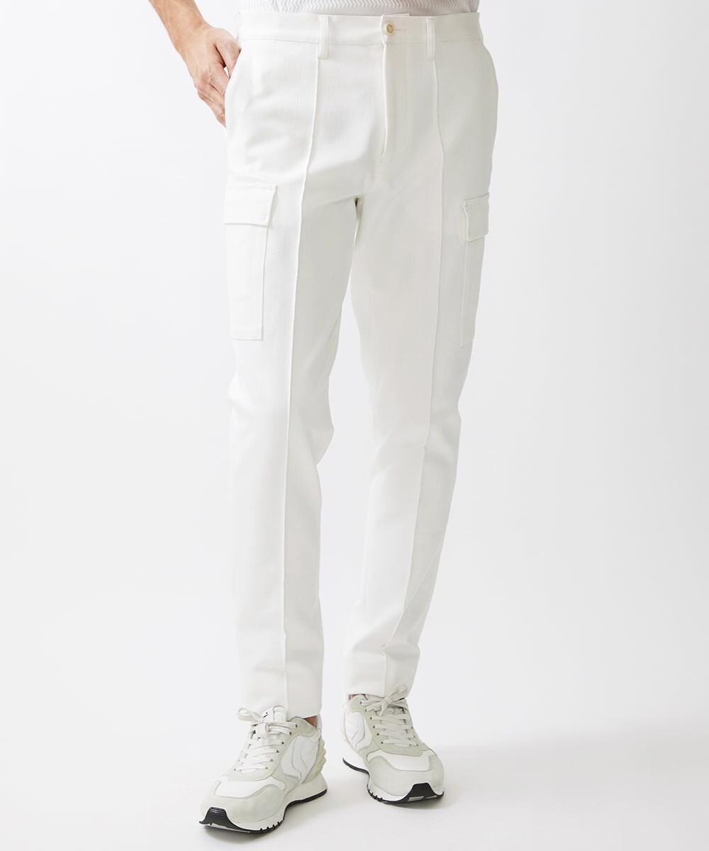 MNLDX62250 MICHEL KLEIN HOMME(ミッシェルクラン オム) プレビアシャンブレーカーゴパンツ 撥水 ホワイト(90)