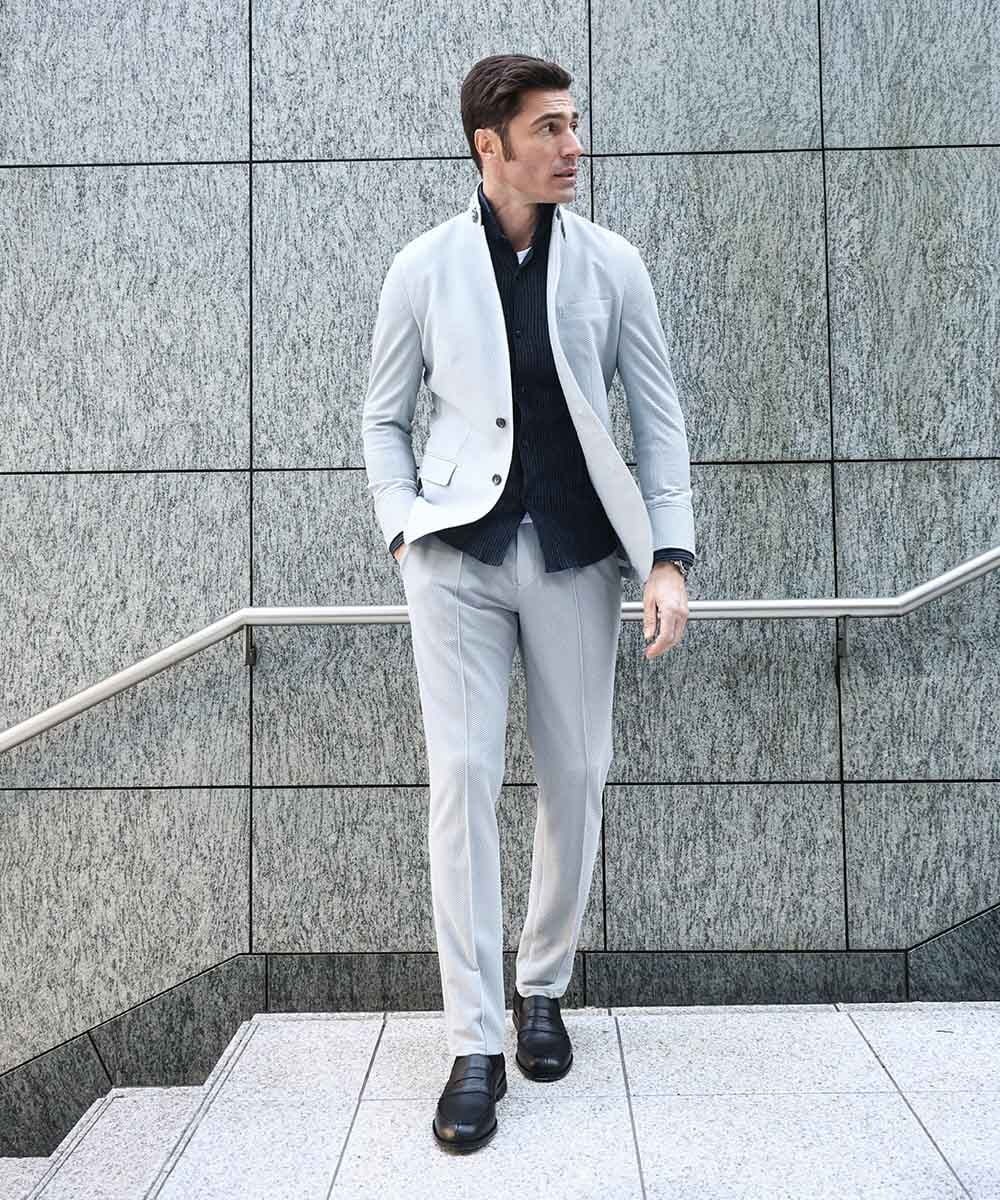 MNLGF56250 MICHEL KLEIN HOMME(ミッシェルクラン オム) 【セットアップ】ストレッチスラックスパンツ グレー