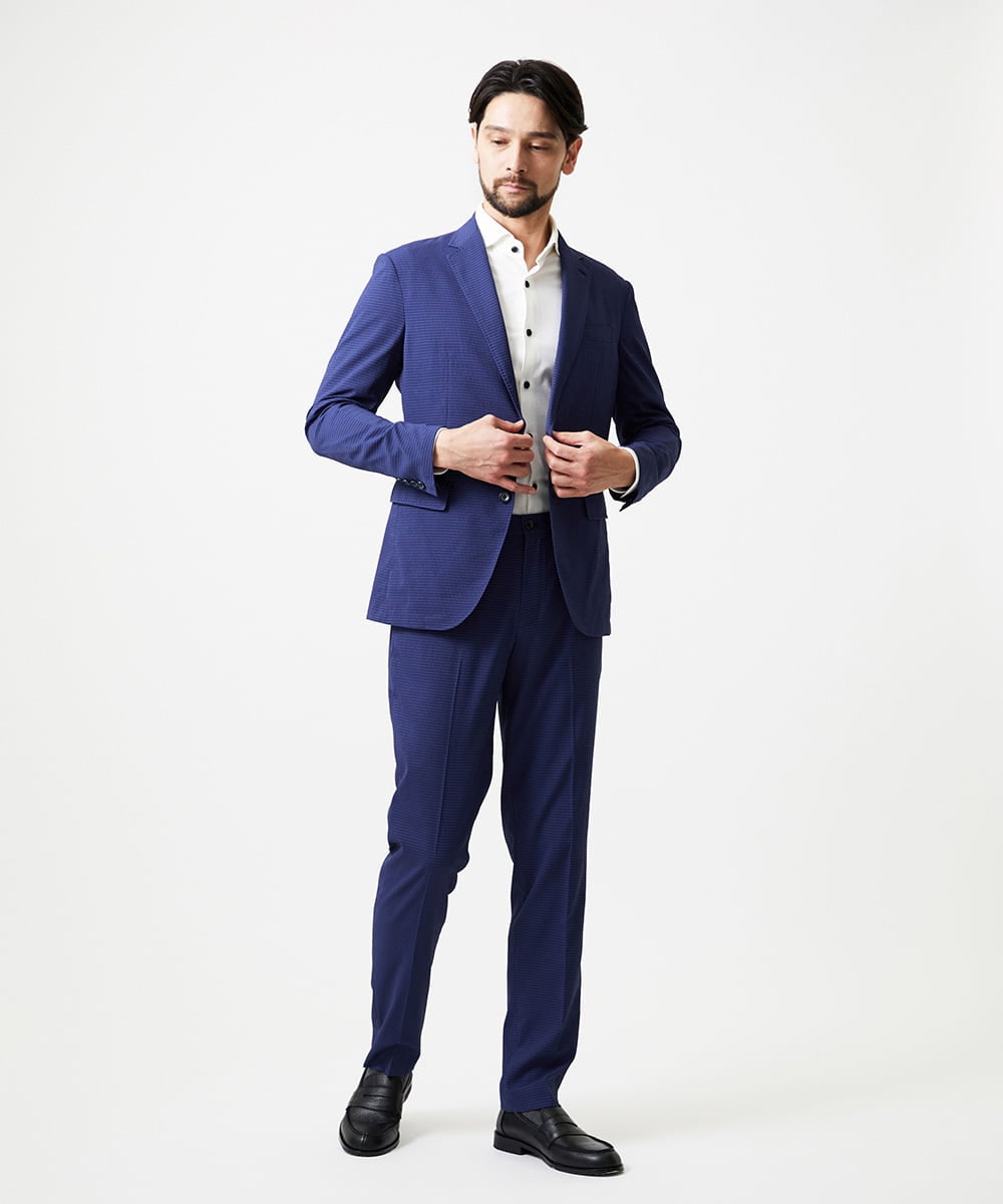 MNLJF09200 MICHEL KLEIN HOMME(ミッシェルクラン オム) 【セットアップ】サッカースラックスパンツ ブルー
