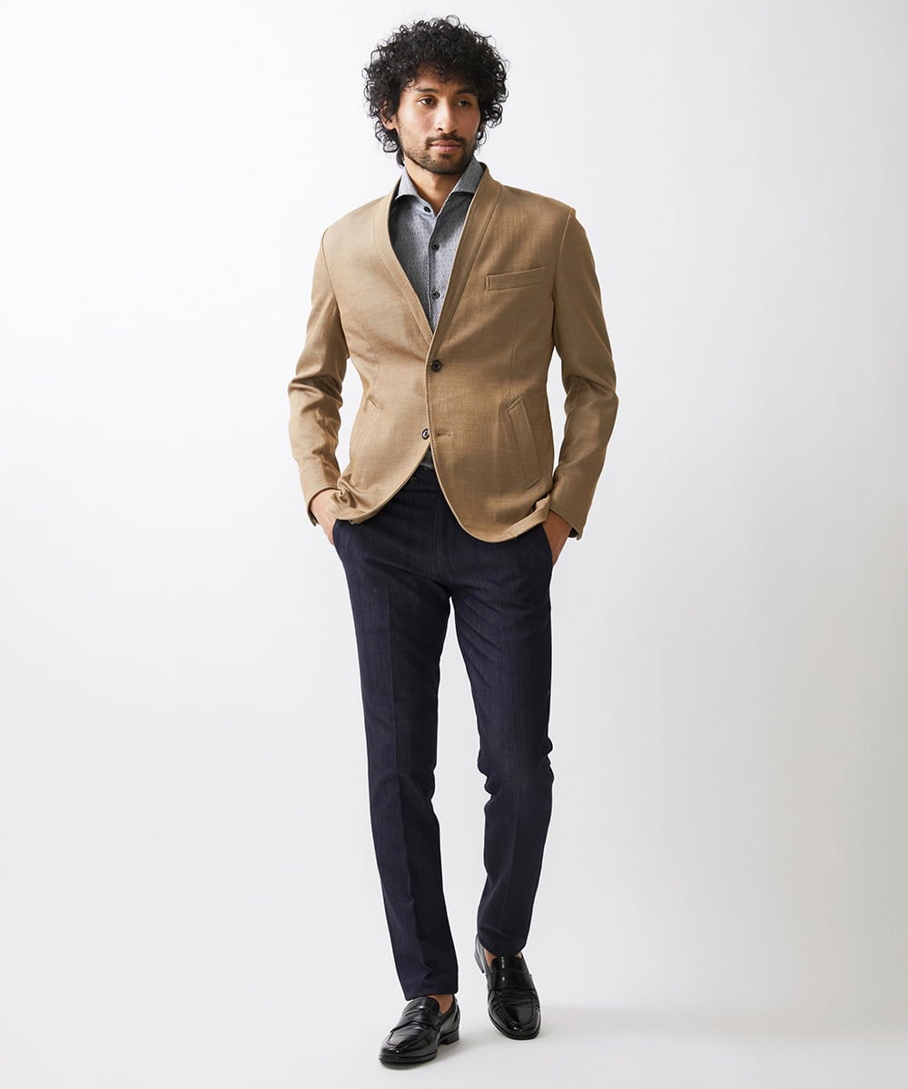 MNLTW55190 MICHEL KLEIN HOMME(ミッシェルクラン オム) 【撥水】プレビアシャンブレースラックスパンツ ネイビー