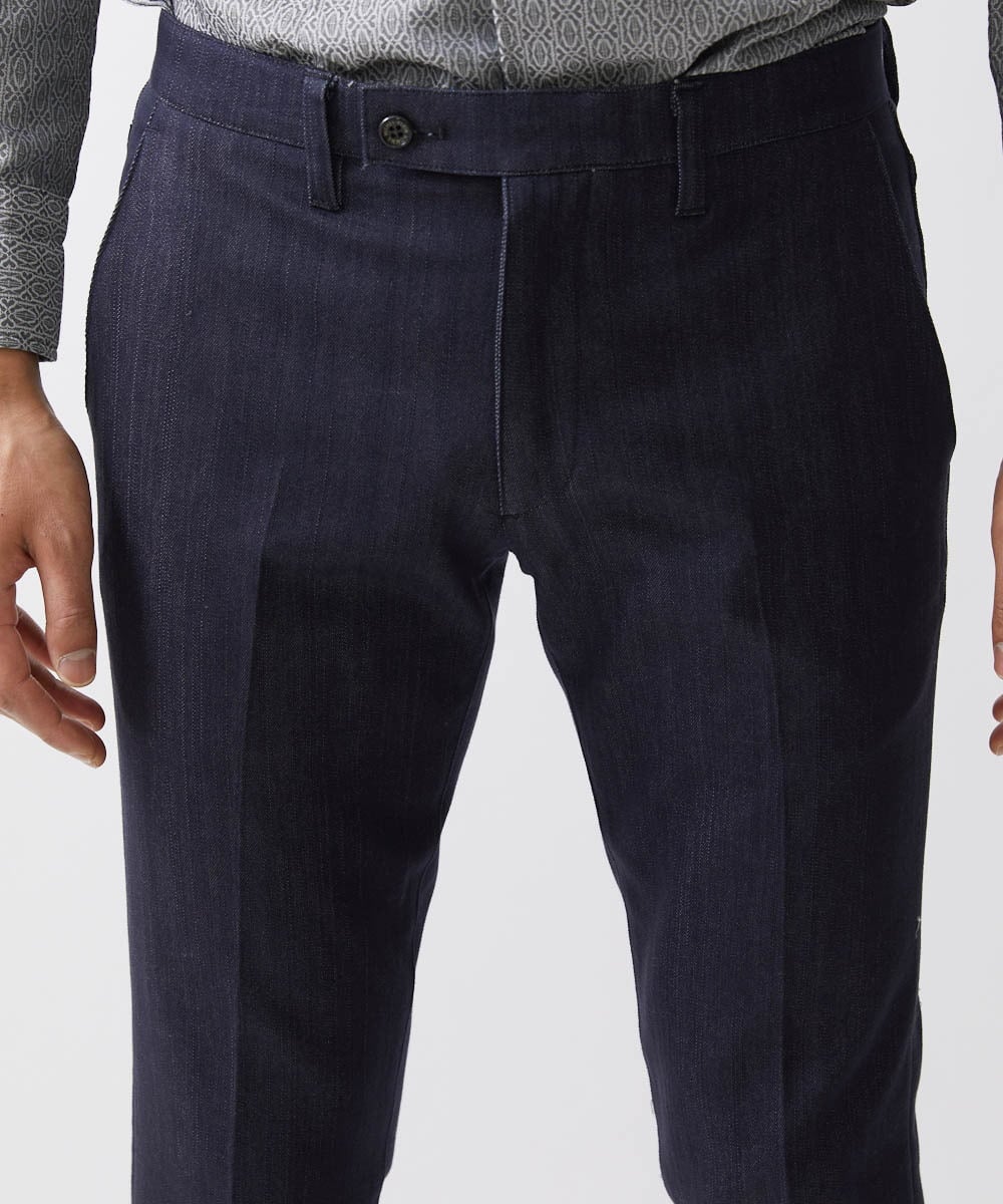 MNLTW55190 MICHEL KLEIN HOMME(ミッシェルクラン オム) 【撥水】プレビアシャンブレースラックスパンツ ネイビー