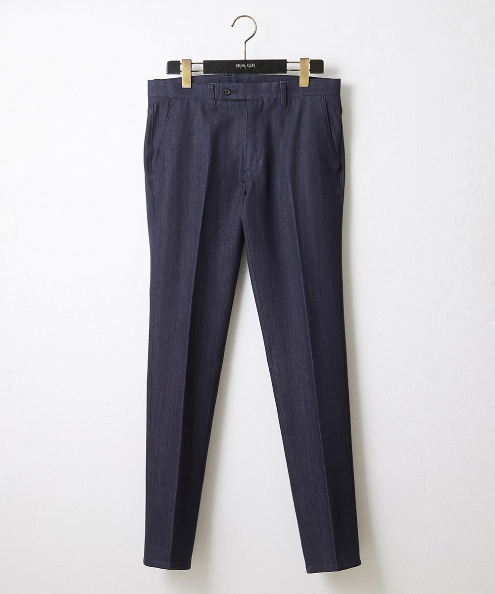 MNLTW55190 MICHEL KLEIN HOMME(ミッシェルクラン オム) 【撥水】プレビアシャンブレースラックスパンツ ネイビー