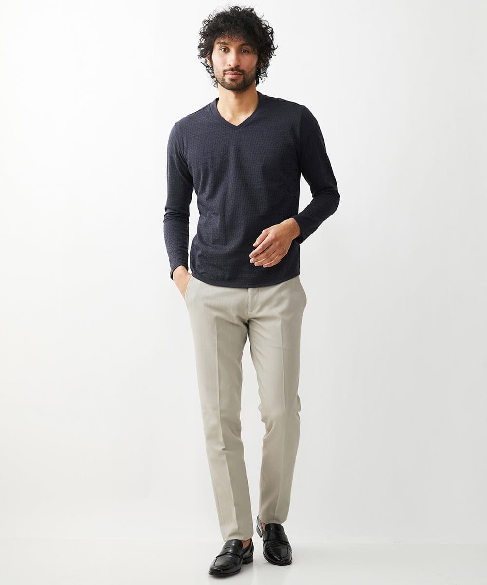 MNLTW55190 MICHEL KLEIN HOMME(ミッシェルクラン オム) 【撥水】プレビアシャンブレースラックスパンツ ベージュ