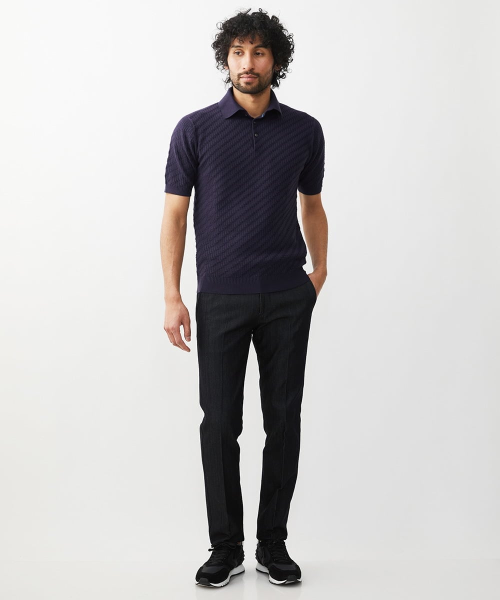 MNLTW55190 MICHEL KLEIN HOMME(ミッシェルクラン オム) 【撥水】プレビアシャンブレースラックスパンツ ブラック