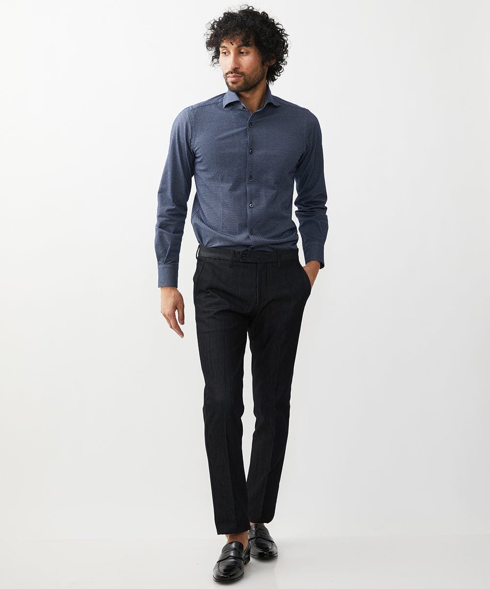 MNLTW55190 MICHEL KLEIN HOMME(ミッシェルクラン オム) 【撥水】プレビアシャンブレースラックスパンツ ブラック