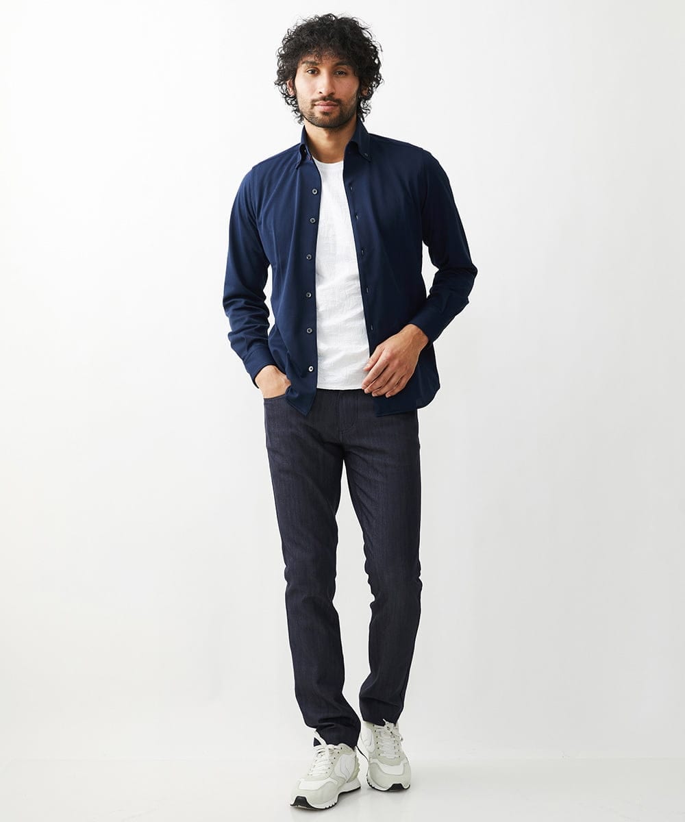 MNLTX50170 MICHEL KLEIN HOMME(ミッシェルクラン オム) 【撥水】プレビアシャンブレー5ポケットパンツ ネイビー