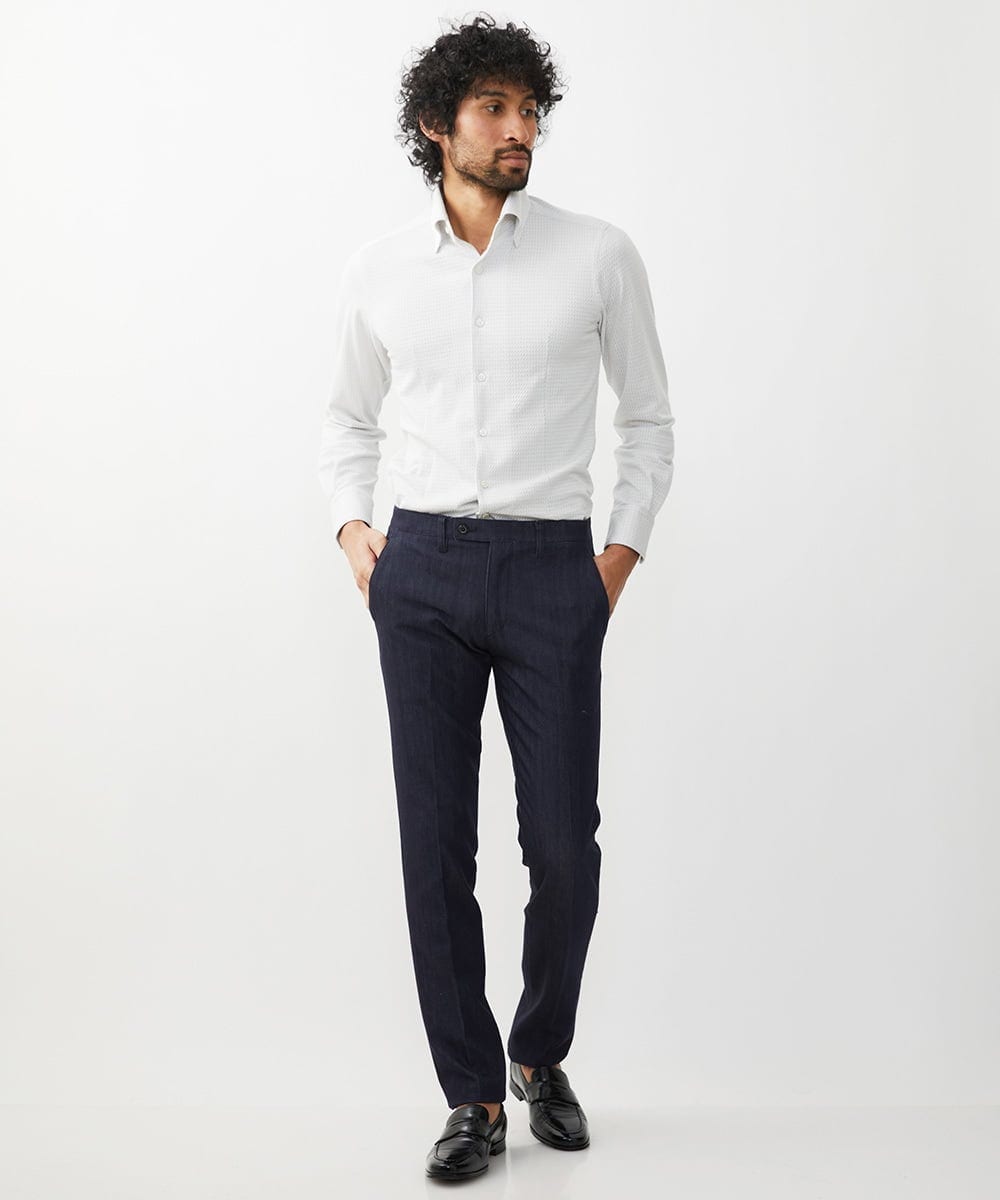 MNLTX55190 MICHEL KLEIN HOMME(ミッシェルクラン オム) 【撥水】プレビアシャンブレースラックスパンツ ネイビー