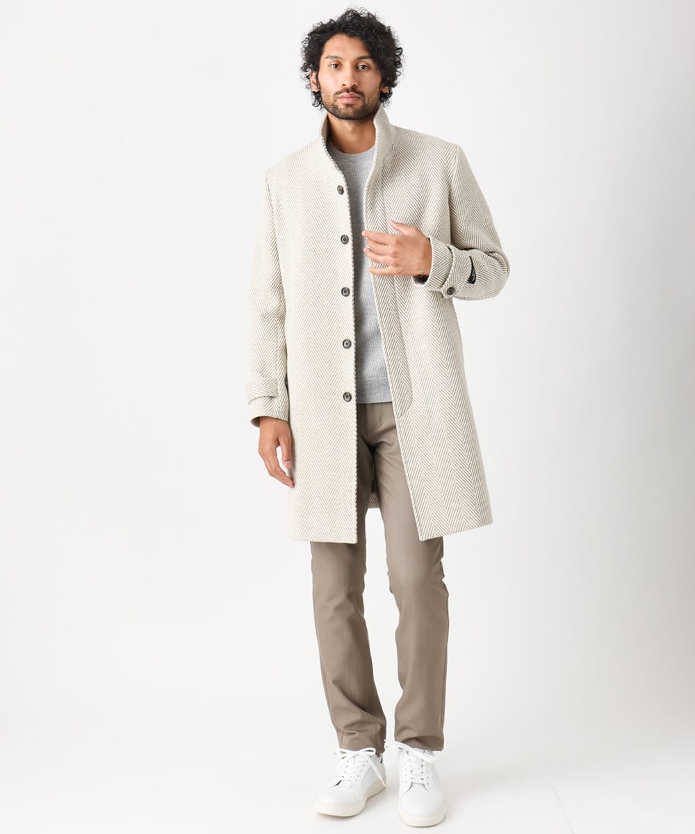 MNUAA13690 MICHEL KLEIN HOMME(ミッシェルクラン オム) へリンボン柄ウールコート ベージュ