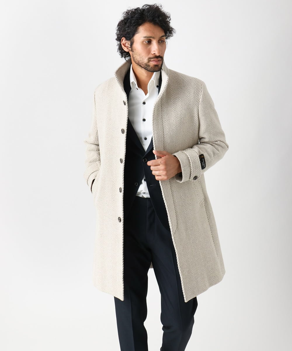 MNUAA13690 MICHEL KLEIN HOMME(ミッシェルクラン オム) へリンボン柄ウールコート ベージュ