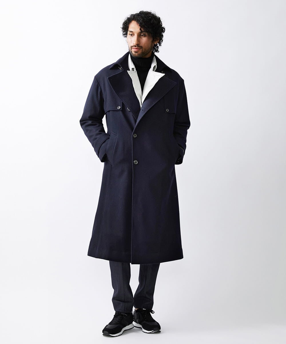 MNUAV12790 MICHEL KLEIN HOMME(ミッシェルクラン オム) ウールダブルブレストマキシコート ネイビー
