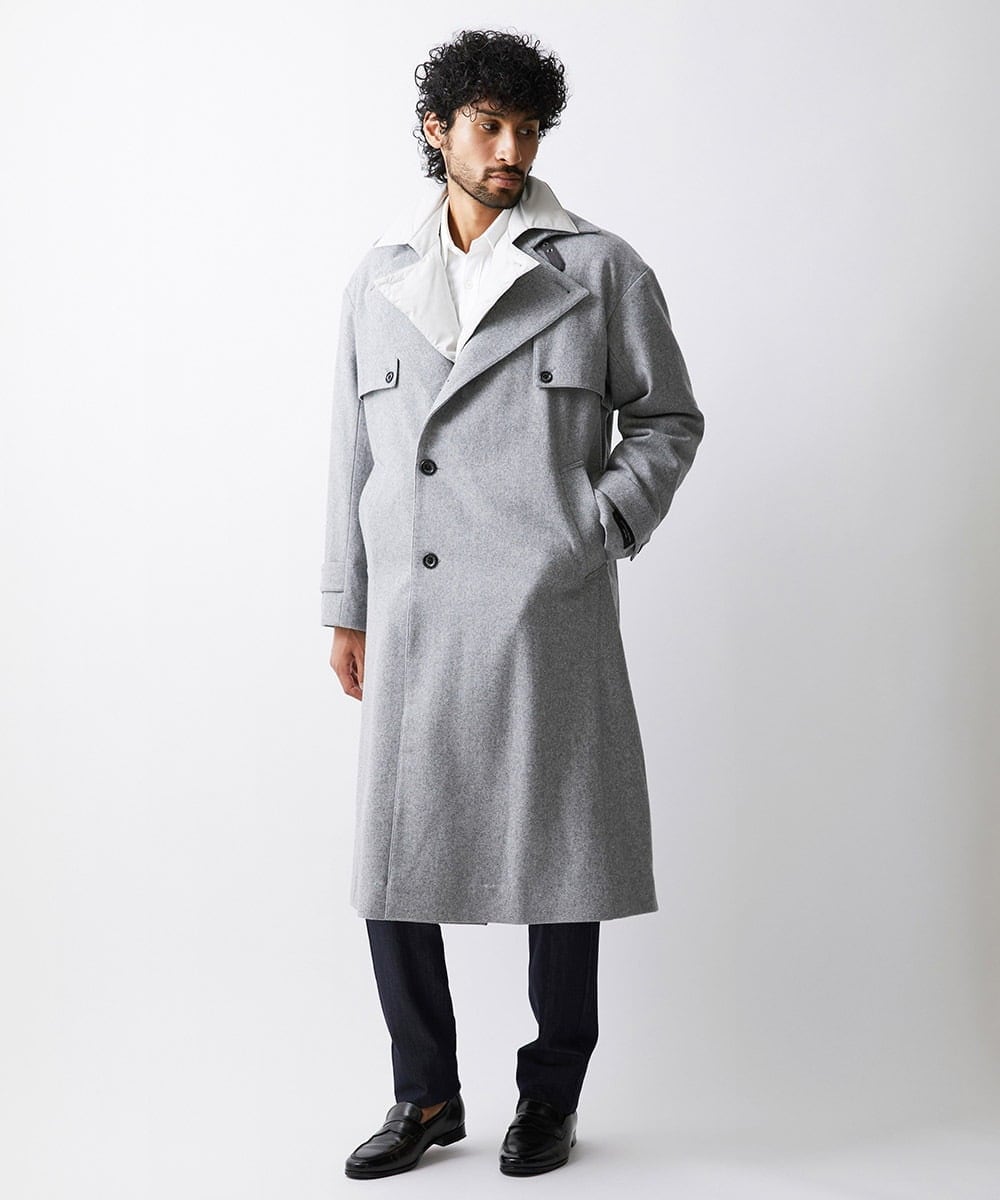 MNUAV12790 MICHEL KLEIN HOMME(ミッシェルクラン オム) ウールダブルブレストマキシコート グレー