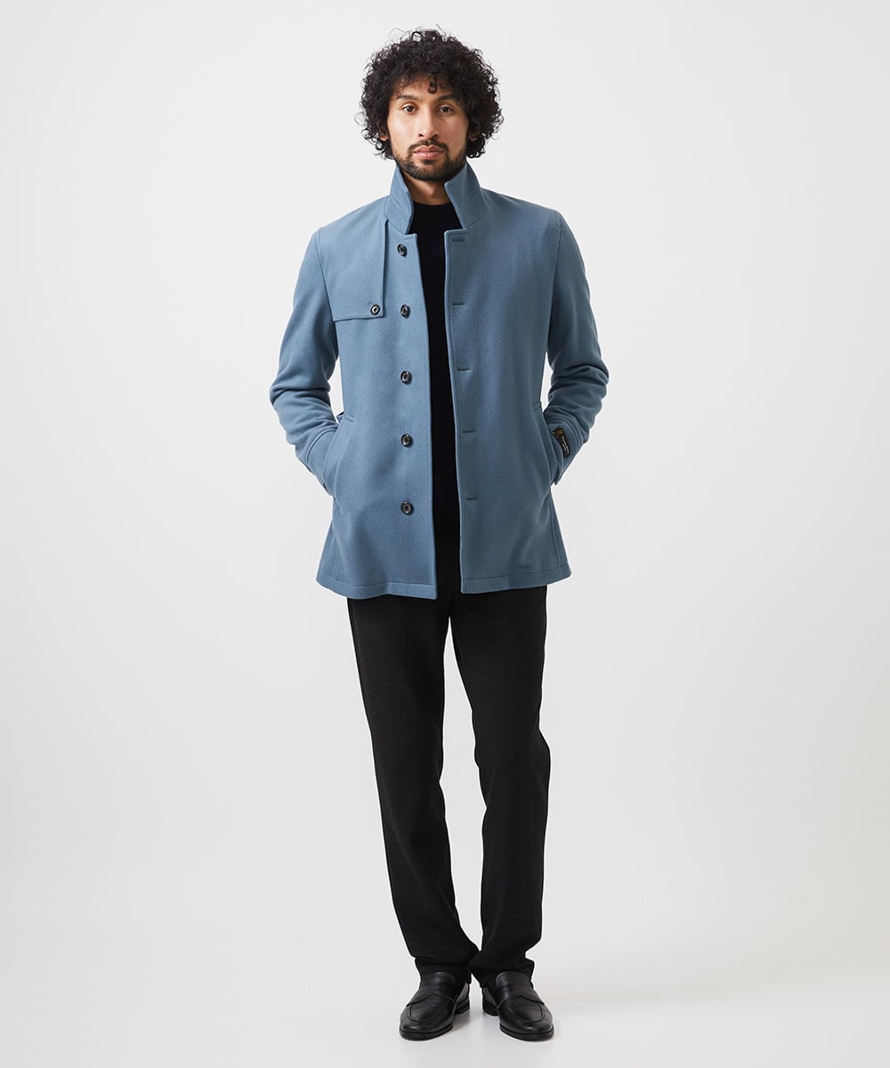 MNUCC11590 MICHEL KLEIN HOMME(ミッシェルクラン オム) スタンドカラーウールコート ライトブルー