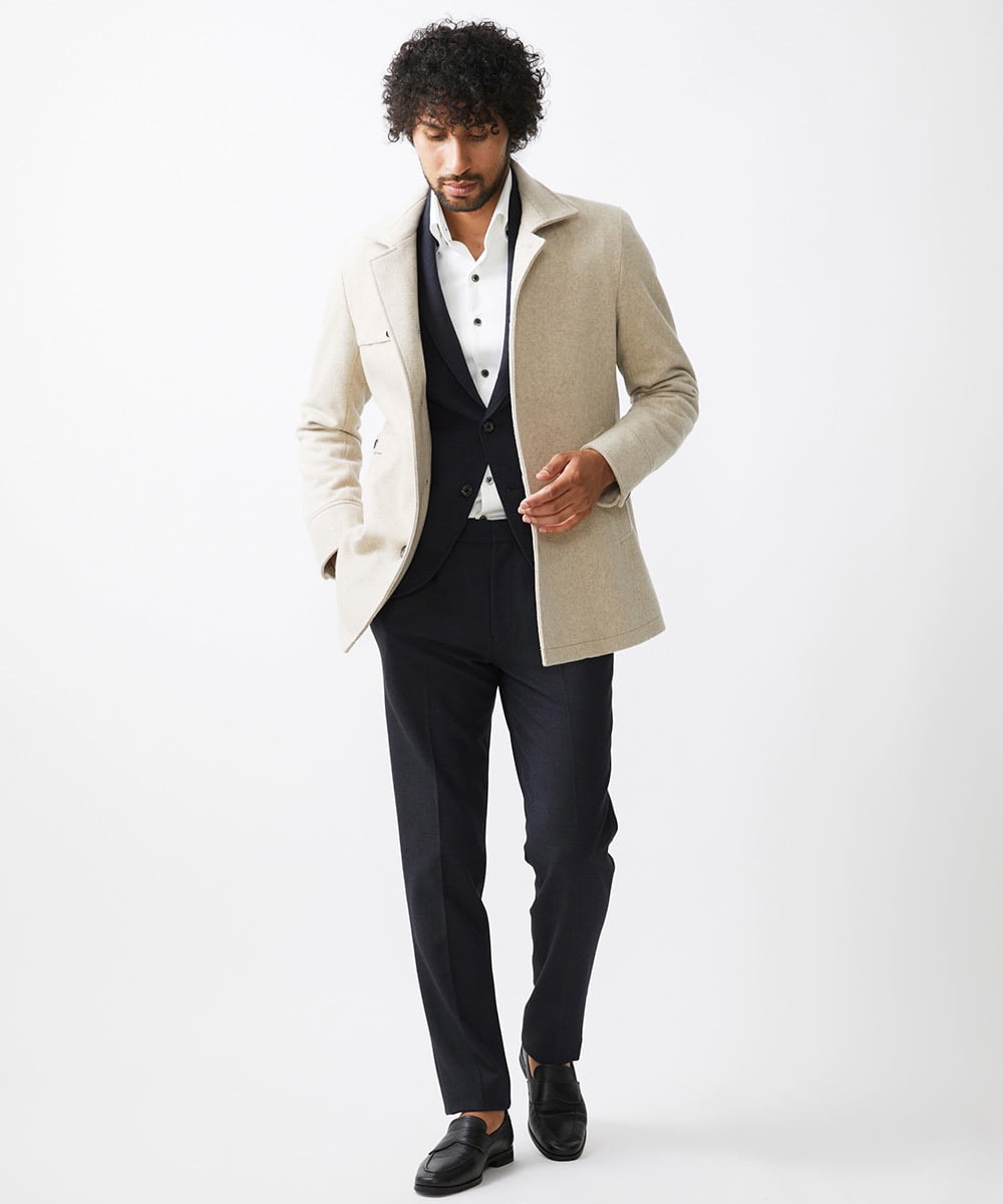 MNUCC11590 MICHEL KLEIN HOMME(ミッシェルクラン オム) スタンドカラーウールコート ベージュ