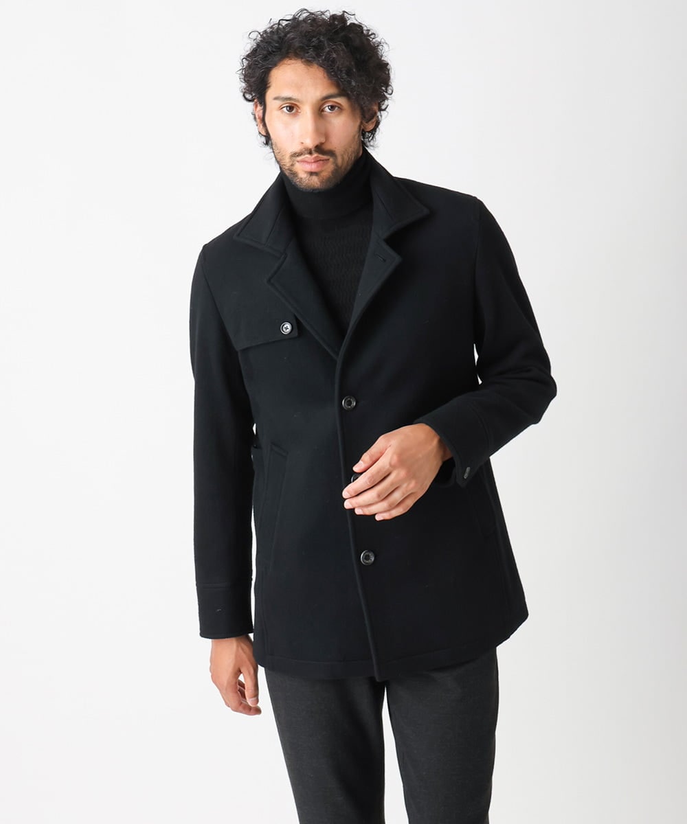 MNUCC11590 MICHEL KLEIN HOMME(ミッシェルクラン オム) スタンドカラーウールコート ブラック