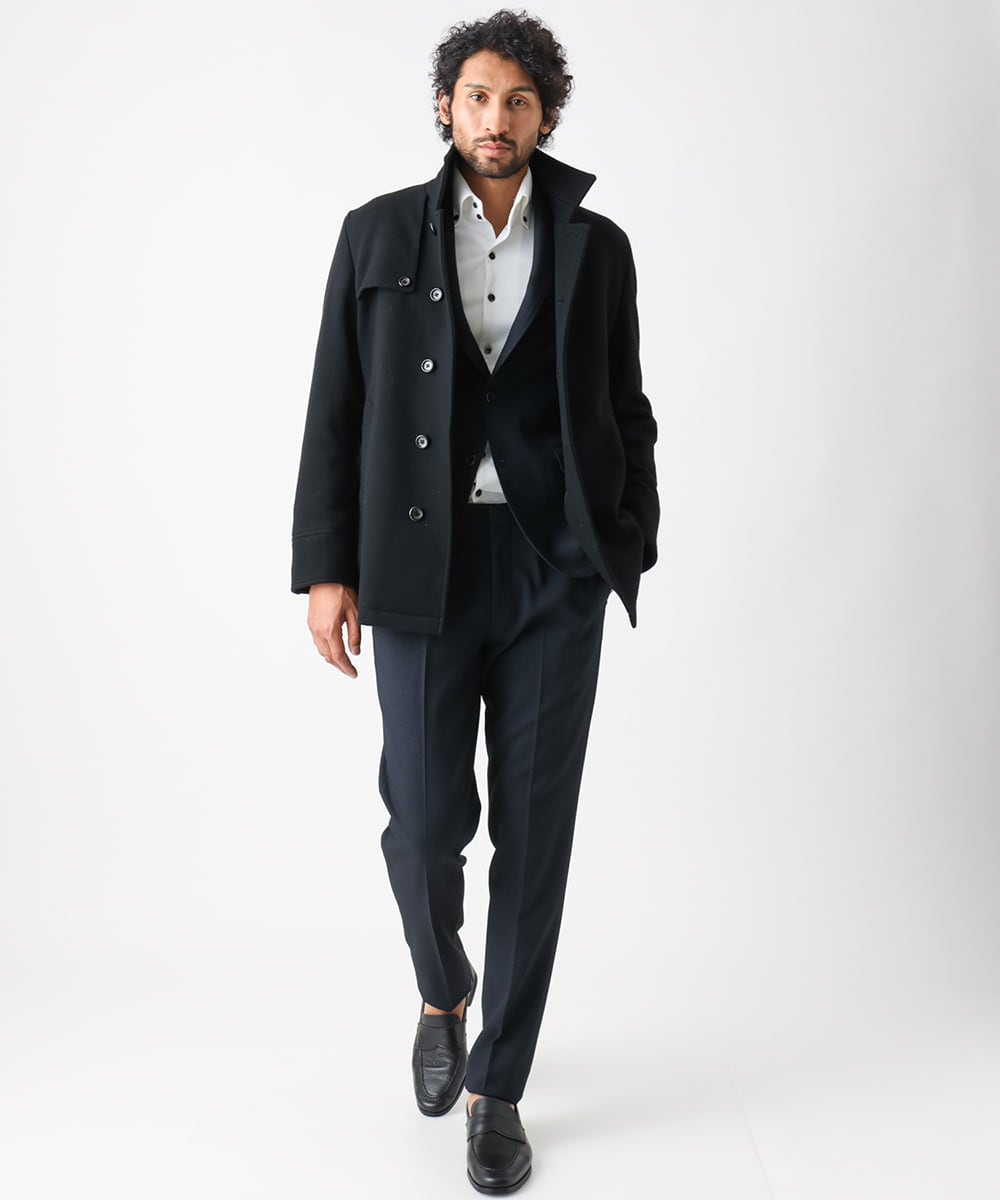 MNUCC11590 MICHEL KLEIN HOMME(ミッシェルクラン オム) スタンドカラーウールコート ブラック