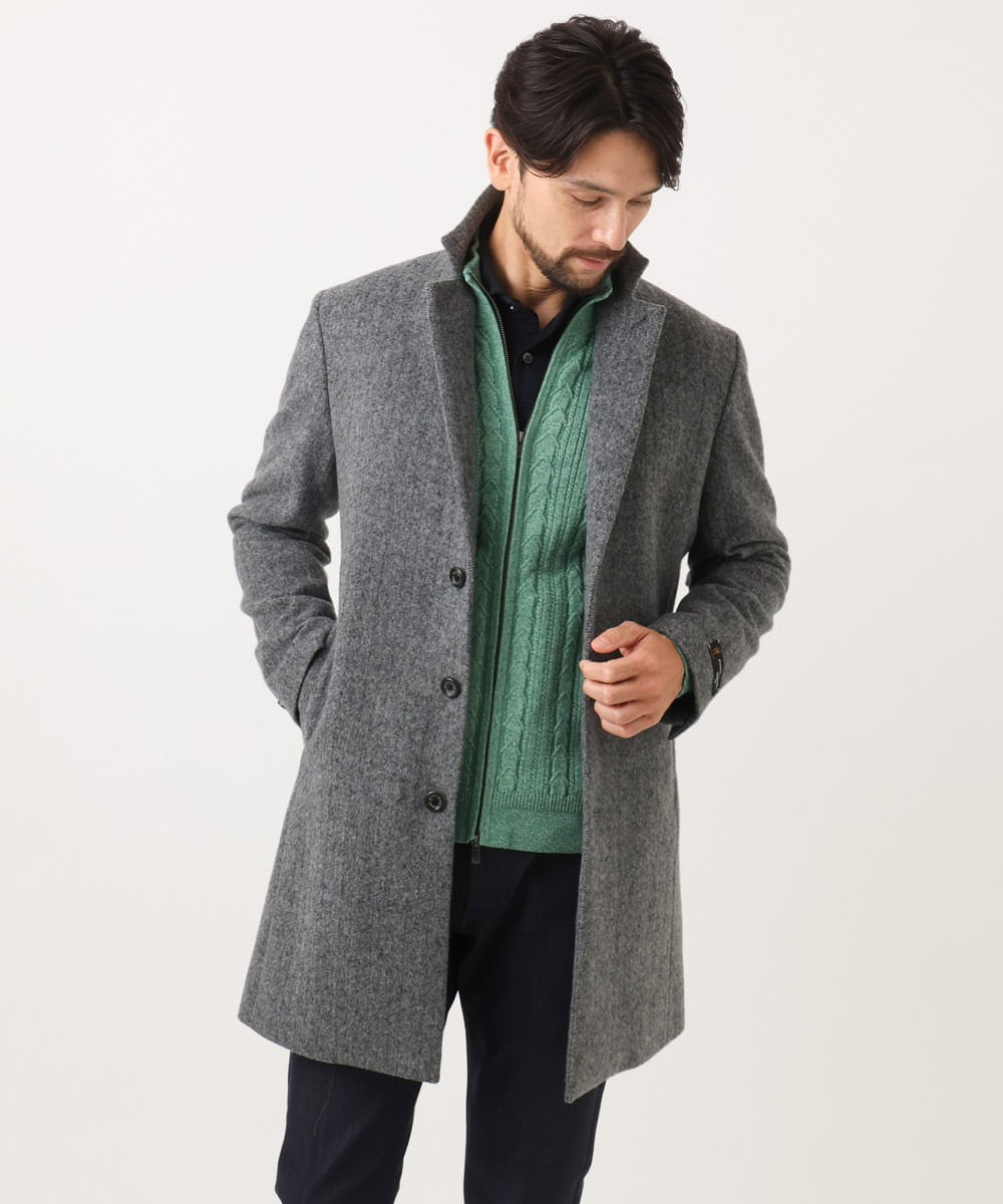 MNUCD43630 MICHEL KLEIN HOMME(ミッシェルクラン オム) ウールヘリンボンチェスターコート グレー