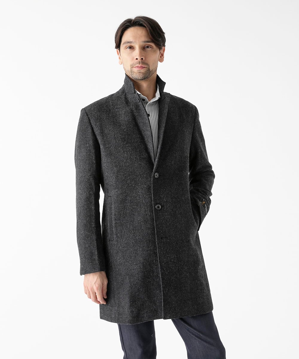 MNUCD43630 MICHEL KLEIN HOMME(ミッシェルクラン オム) ウールヘリンボンチェスターコート ブラック