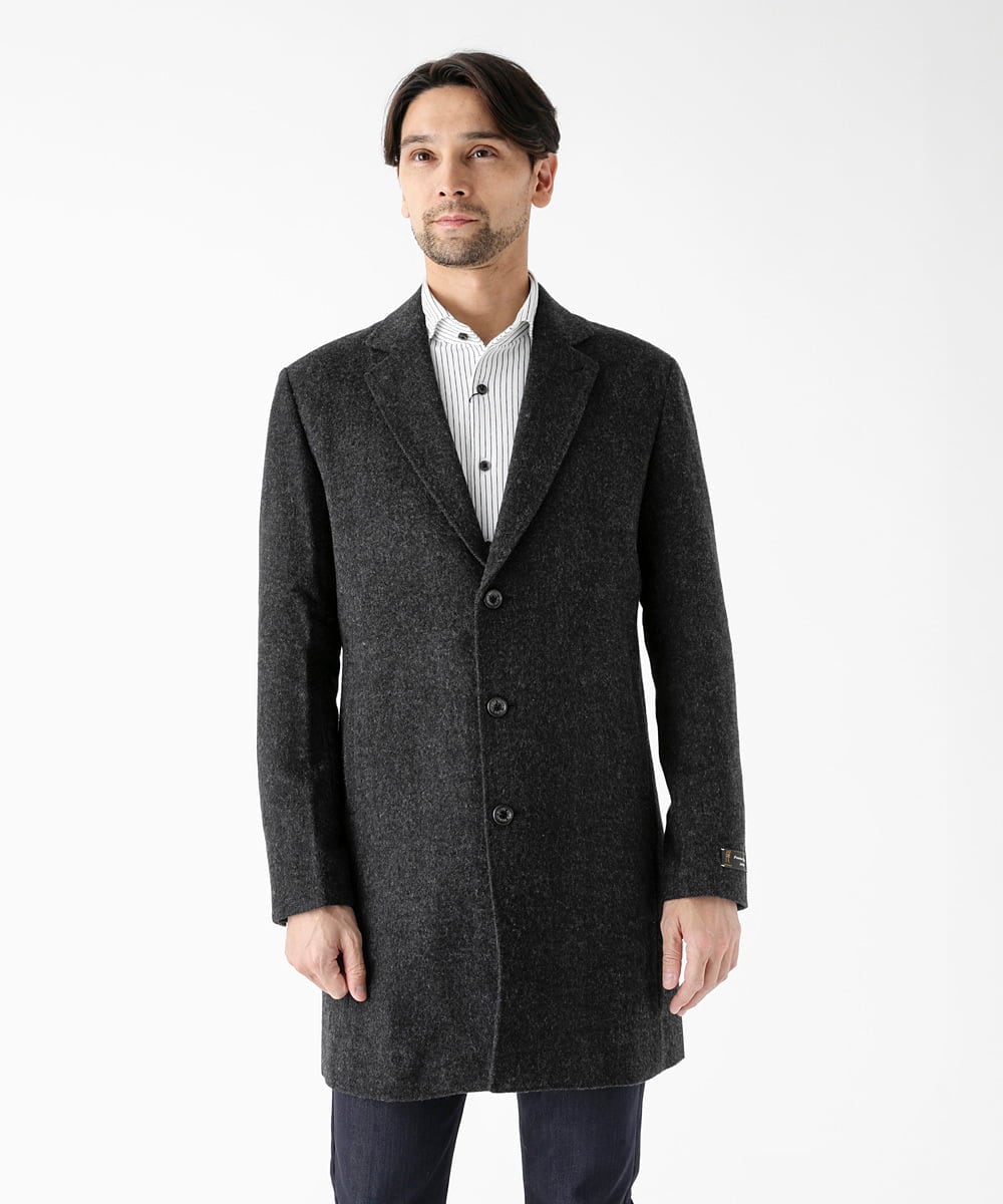 MNUCD43630 MICHEL KLEIN HOMME(ミッシェルクラン オム) ウールヘリンボンチェスターコート ブラック