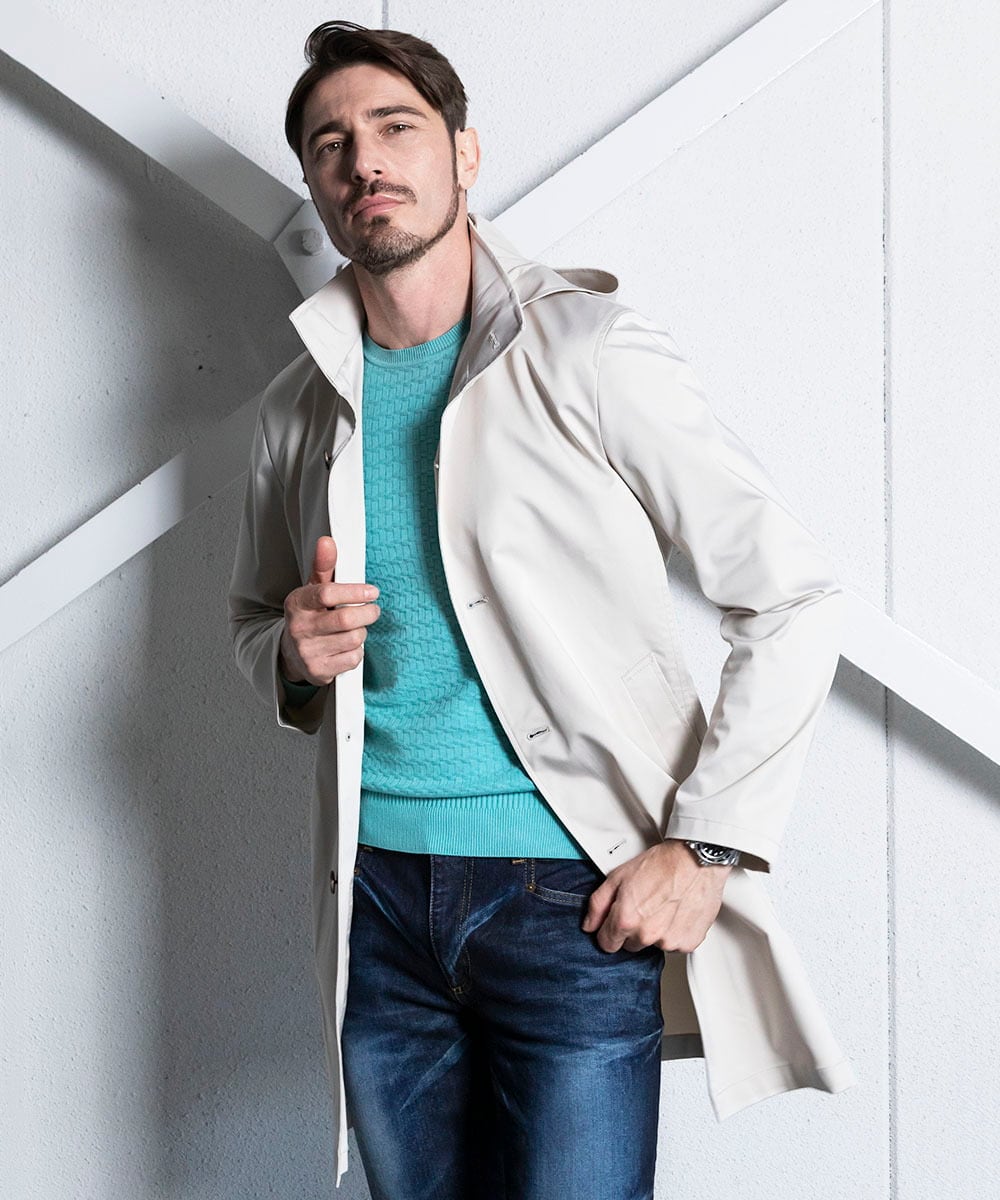 MNUDC56690 MICHEL KLEIN HOMME(ミッシェルクラン オム) フード付きスタンドカラーコート ライトグレー
