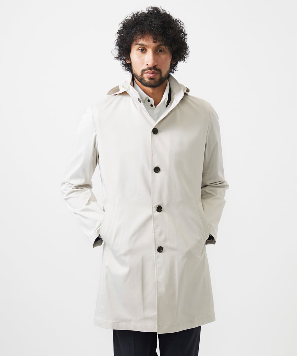 MNUDC56690 MICHEL KLEIN HOMME(ミッシェルクラン オム) フード付きスタンドカラーコート ライトグレー