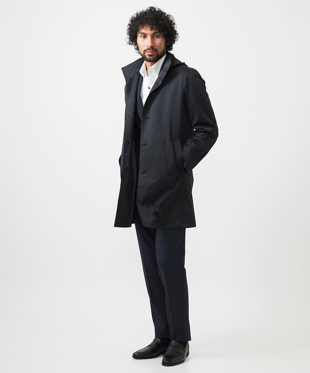 MNUDC56690 MICHEL KLEIN HOMME(ミッシェルクラン オム) フード付きスタンドカラーコート ブラック