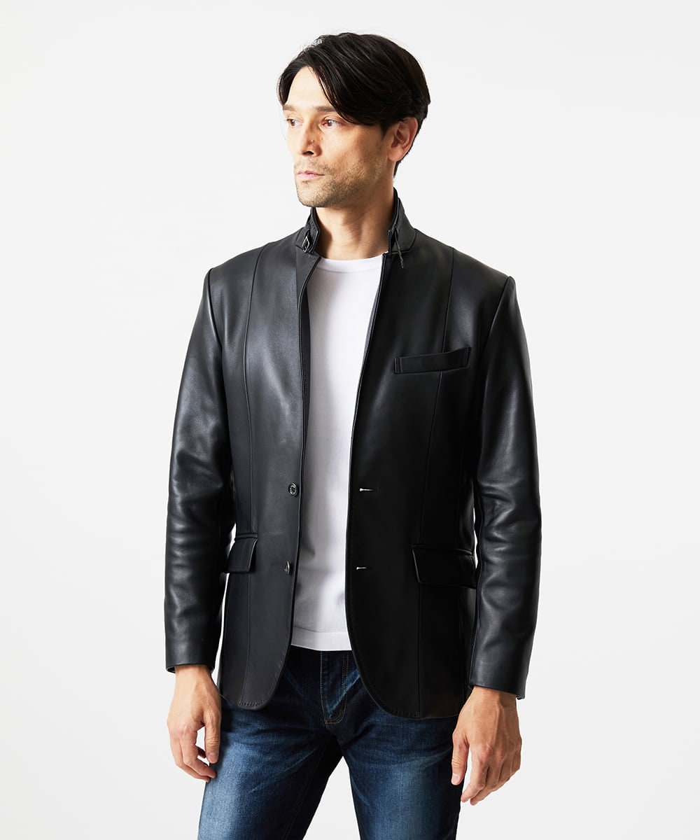MNWVD50100 MICHEL KLEIN HOMME(ミッシェルクラン オム) ラムレザーコンバーチブルジャケット ブラック