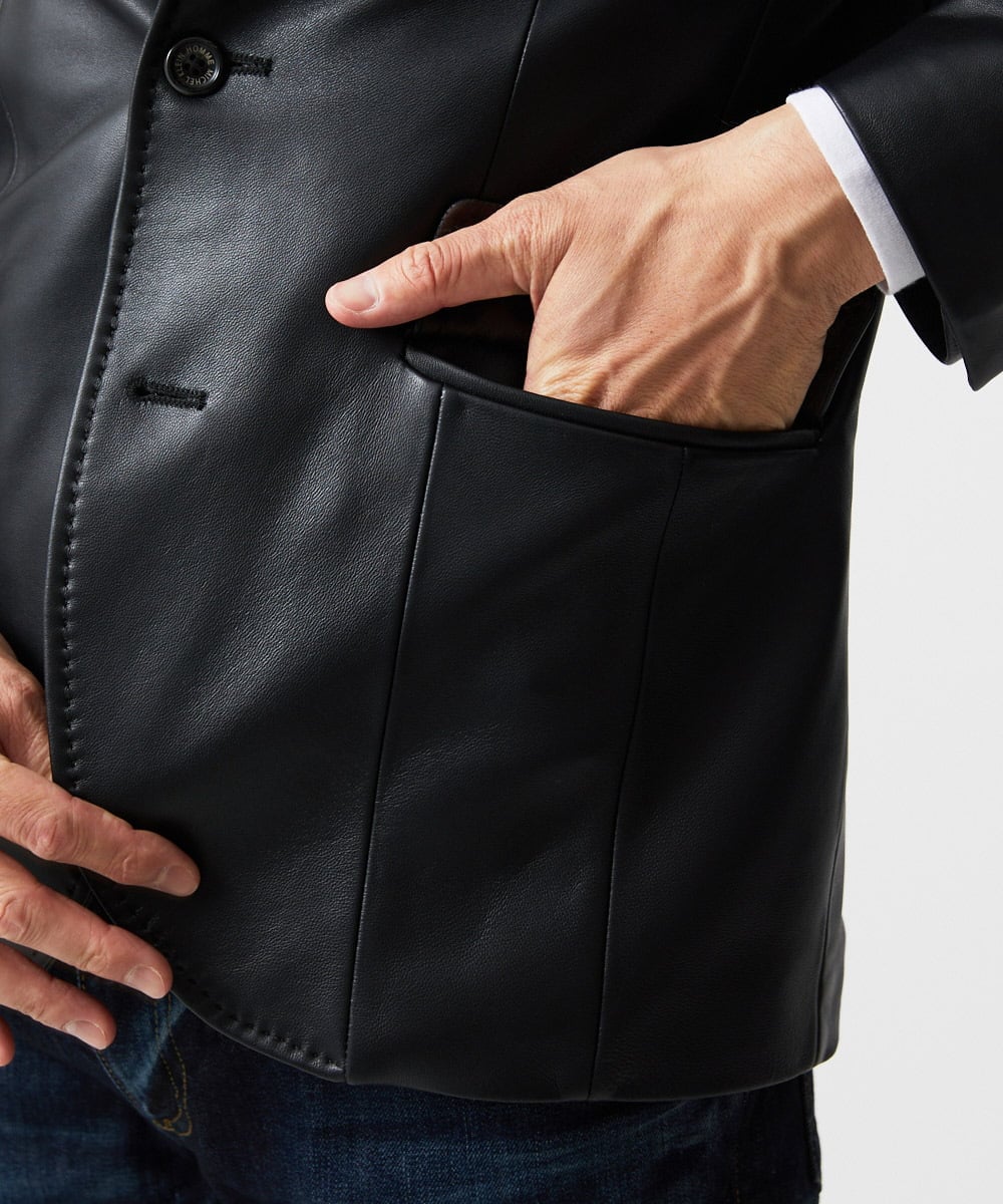 MNWVD50100 MICHEL KLEIN HOMME(ミッシェルクラン オム) ラムレザーコンバーチブルジャケット ブラック