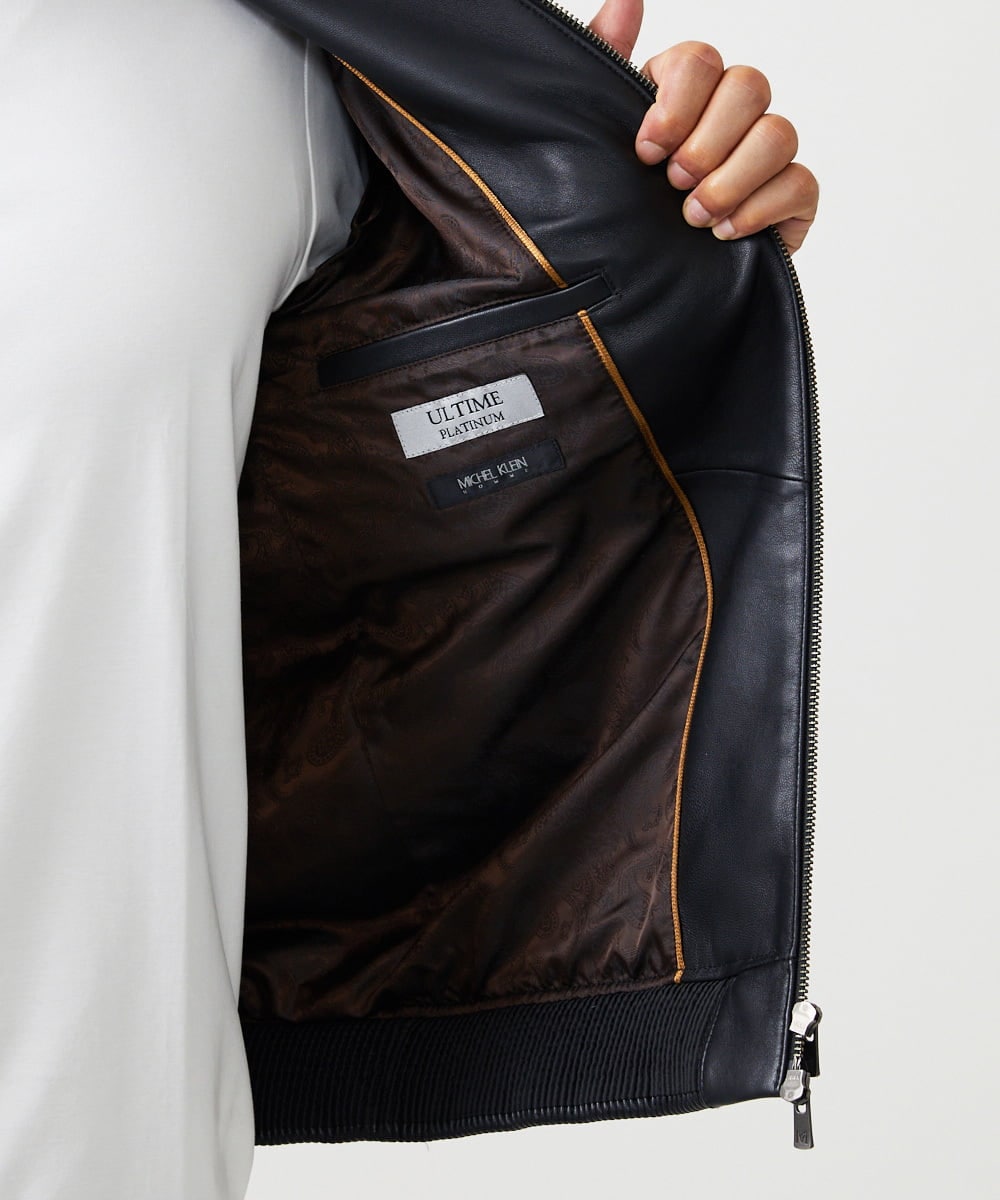 MNWVD51200 MICHEL KLEIN HOMME(ミッシェルクラン オム) ラムレザーMA-1型ブルゾン ブラック