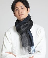 MS3AW25085 MK MICHEL KLEIN HOMME(MKミッシェルクランオム) 【ギフトにおすすめ/ウール100%】へリンボンウールマフラー ブルー(55)