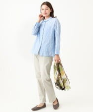 NGBEB56230 GIANNI LO GIUDICE(ジャンニ ロ ジュディチェ) [洗える・日本製]シャーリングシャンブレーブラウス ブルー