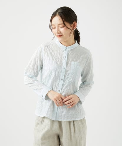 NGBEF14230 GIANNI LO GIUDICE [洗える]シャーリングシャンブレーブラウス