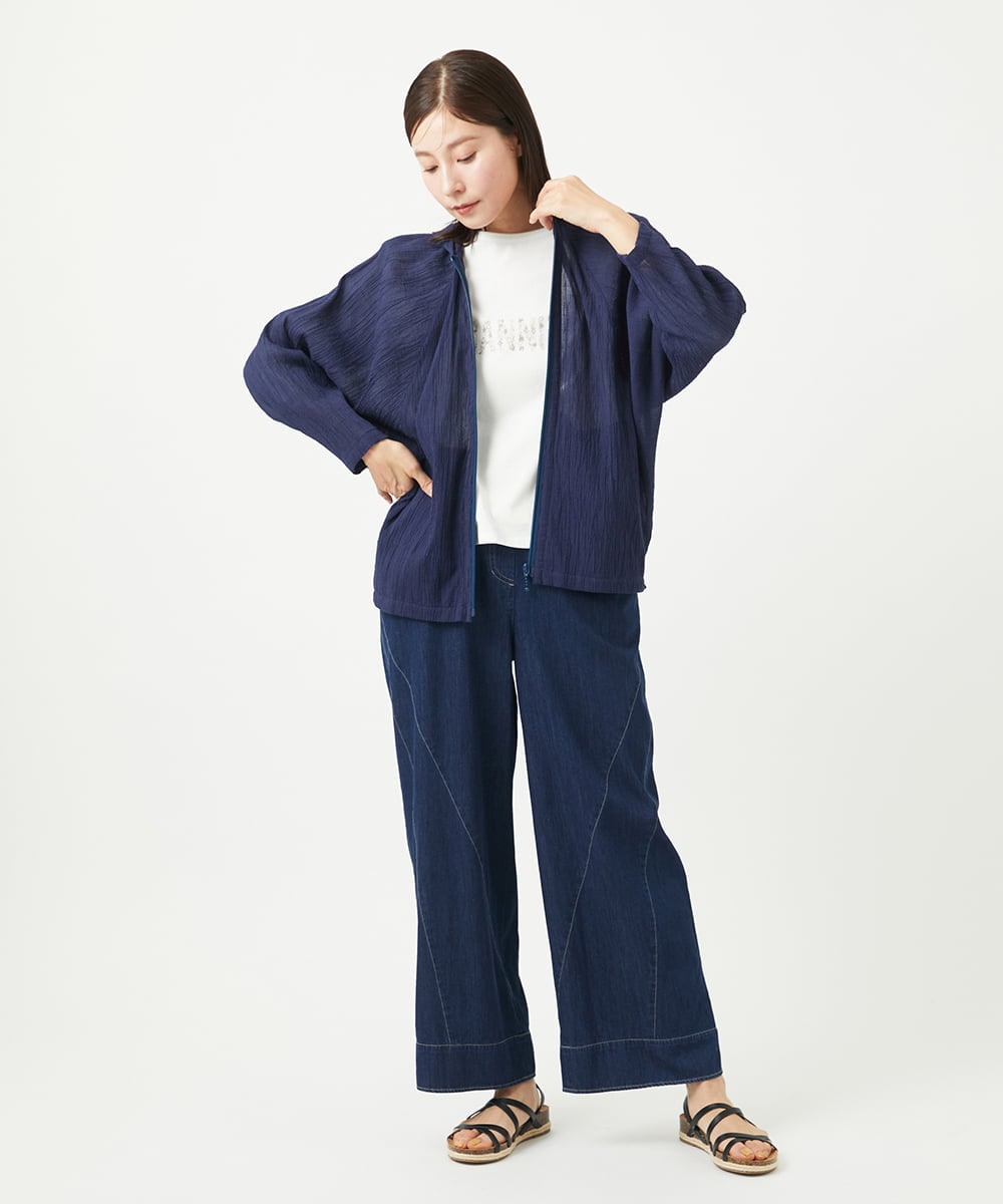 NGBGA23330 GIANNI LO GIUDICE(ジャンニ ロ ジュディチェ) [洗える]コットン楊柳ラグランスリーブフーディー ネイビー
