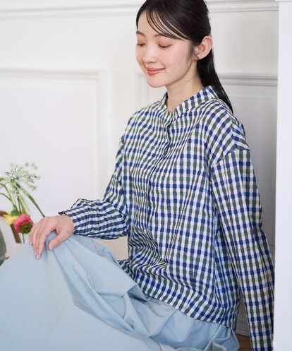 NGBGD23250 GIANNI LO GIUDICE [洗える]塩縮ギンガムプリントブラウス