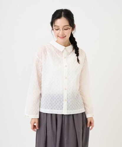 NGBGE45250 GIANNI LO GIUDICE [洗える]塩縮加工ダイヤ柄ブラウス