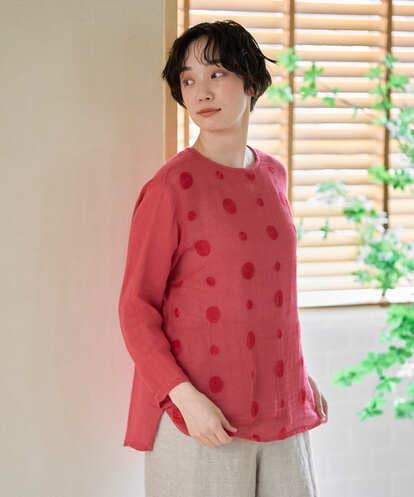 NGBGE58270 GIANNI LO GIUDICE [洗える]からみ織りドット刺繍プルオーバーブラウス