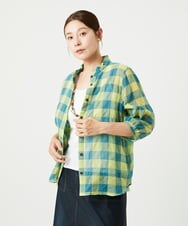 NGBHA12250 GIANNI LO GIUDICE(ジャンニ ロ ジュディチェ) [洗える]シャーリングチェックシャツブラウス イエロー