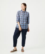 NGBHA12250 GIANNI LO GIUDICE(ジャンニ ロ ジュディチェ) [洗える]シャーリングチェックシャツブラウス ライトブルー